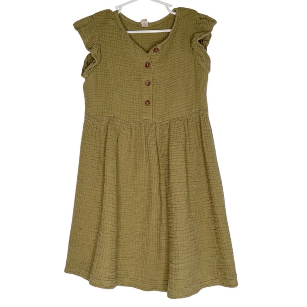 Colored Organics 100% Cotton Muslin Mini Dress Sleeveless Olive Green Small